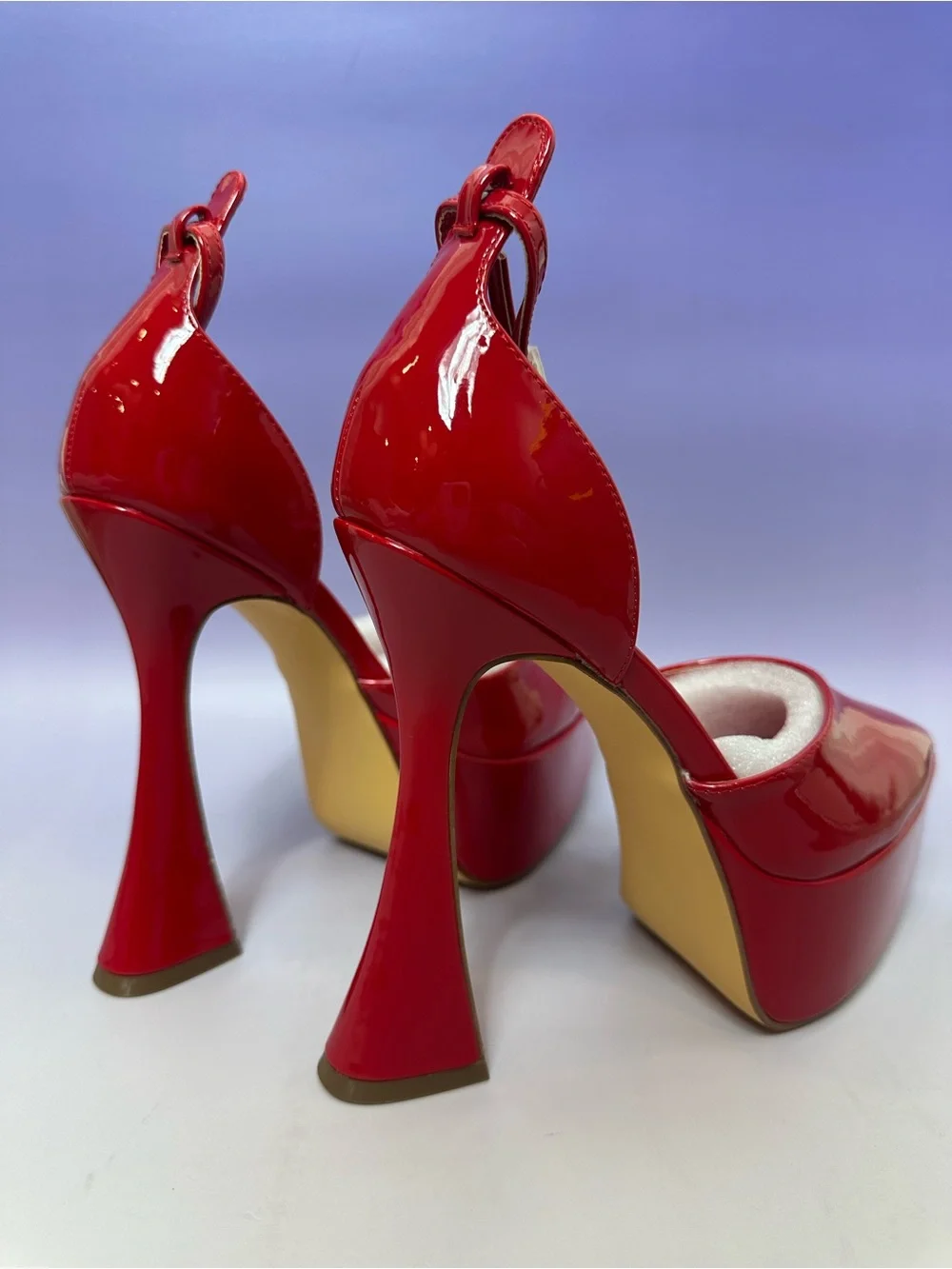 Liliana Red Patent Platform Heels with Gold Accent Flared Heel
